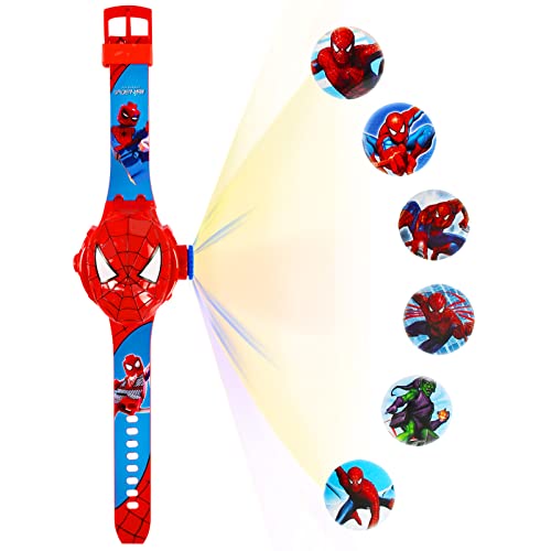 FXFOOT Reloj Digital de Pulsera con Proyector Electrónico con Dibujos Animados, con 6 Proyecciones de Spiderman para Niños