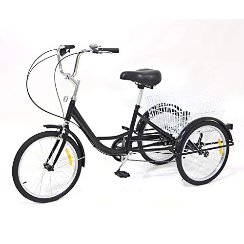 Bicicleta para Adultos de 20 Pulgadas, Triciclo de 8 velocidades, Bicicleta de Acero al Carbono, 3 Ruedas para Adultos con Cesta de la Compra, Triciclo para Personas Mayores (110 kg, 155-180 cm)