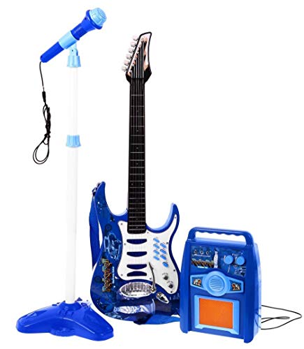 Rock Guitarra con Cuerdas de Acero, Amplificadores, Soporte Ajustable y Micrófono - Guitarra Rock para Niños - Guitarra Infantil - Rock Guitarra - Guitarra para Juguetes Instrumento Musical Infantil