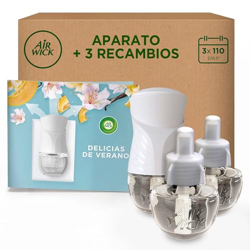 Air Wick Ambientador Eléctrico - Aparto y Recambios de ambientador casa con aroma a Delicias de Verano, 1 aparato + 3 recambios