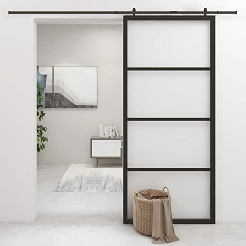 Tidyard Puerta Corredera de Aluminio y Vidrio Puerta Corrediza Moderna para Sala de Estar Salón Habitación ESG, Negro 90x205 cm