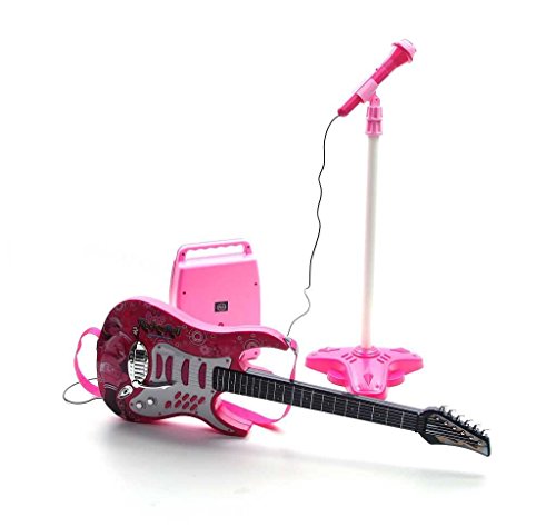 BSD Rock Guitarra con Cuerdas de Acero, Amplificadores, Soporte Ajustable y Micrófono - Guitarra Rock para Niños - Guitarra para Juguetes - Instrumento Musical Infantil - Rossa