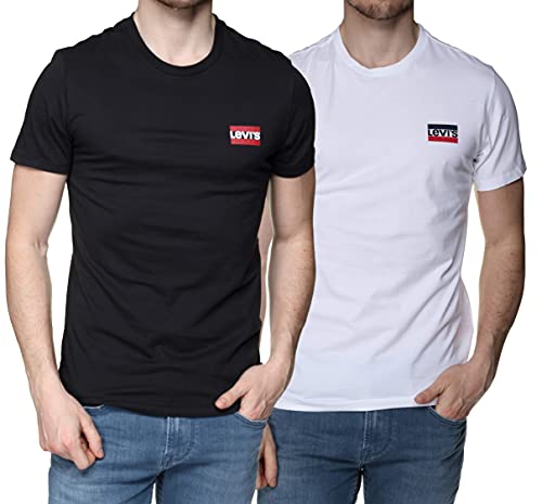 Levi's 2PK Crewneck Graphic M Camiseta, Multicolor (2 Pack Sw White/Mineral Black 0000), Medium (Pack de 2) para Hombre