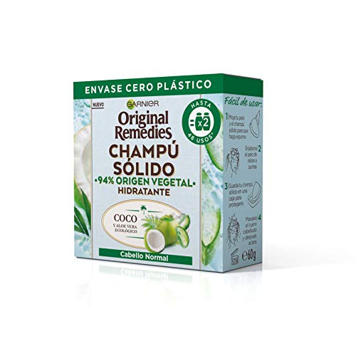 Garnier Original Remedies Champú Sólido, Coco Y Aloe Vera Ecológico Para Cabello Normal, Raíces Grasas, 60 g (Paquete de 1)