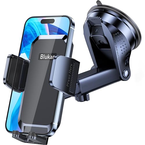 Blukar Soporte Móvil Coche, 2024 Upgraded Ajustable Soporte con Ventosa Fuerte & 360° Rotación - Liberación de un Botón Porta Movil para Todos los Teléfonos de 4.0''-7.0'' (Negro)
