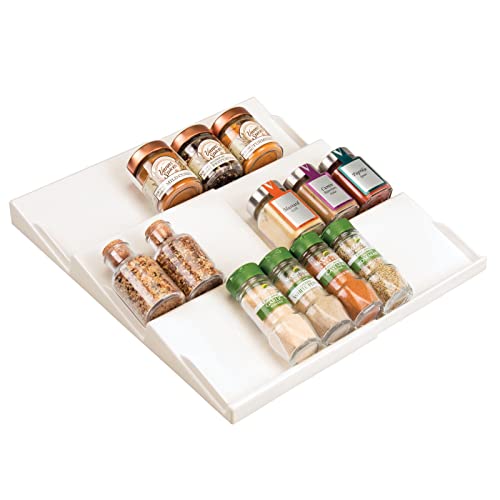 mDesign Especiero para cajones de 20 a 36,8 cm – Organizador de especias extensible hasta los 36,8 cm – Organizador de cajones con tres niveles – crema