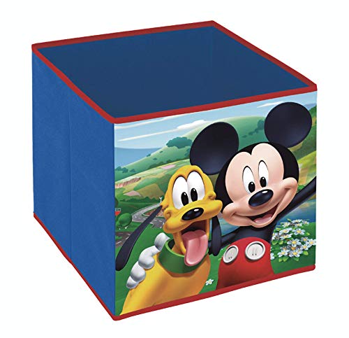 Superdiver Cubo Organizador Plegable de Tela Disney - Caja de Almacenaje para Juguetes Compatible con Kallax de IKEA para Dormitorio Infantil - 31x31x31 cm (Mickey Mouse)