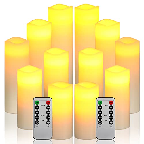 Da by velas LED Juego de 12 sin llama, velas de cera real marfil con temporizador remoto (pilas no incluidas).