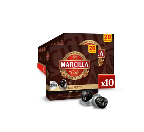 Marcilla Cápsulas de Café Ristretto | Intensidad 12 | 200 Cápsulas Compatibles Nespresso (R)*