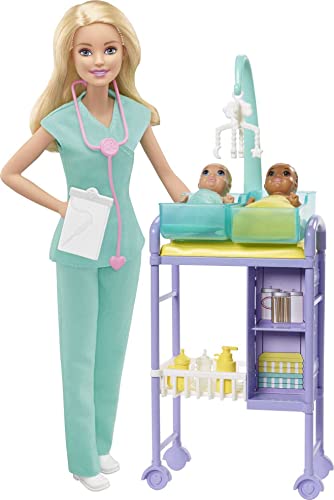 Barbie Quiero Ser Pediatra Muñeca Rubia Con Dos Bebes Y Accesorios (Mattel Gkh23)+ Y Su Carrito Para Mascotas, Muñeca Rubia Con Accesorios Y Perritos (Mattel Ghv92)