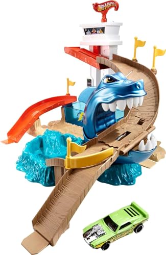 Hot Wheels Pista tiburón devorador, pista de coches de juguete (Mattel BGK04)
