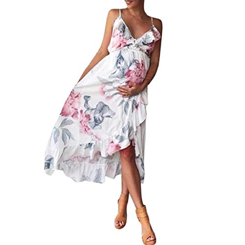 Vestidos Premama Verano 2019 Moda SHOBDW Vestidos Mujer Playa Boho Estampado Floral Sexy Camisole Elegante Ropa Premamá Vestidos de Fiesta Vestido de Maternidad Fotografia(Blanco,L)