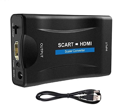 Scart a Hdmi Convertidor Scart to Hdmi Adaptor Convierte La Entrada De Euroconector Analógica En Salida Hdmi 720p / 1080p De Audio De Vídeo para HDTV,DVD BLU-Ray,VCR,proyector,VHS,ps1,ps2,Xbox