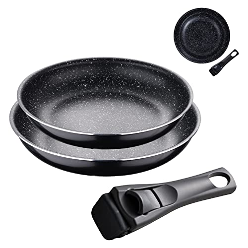 Bergner Click & Cook Edición Black | Juego de Sartenes | 2 Sartenes de Aluminio Prensado de 24 y 28 cm| con Mango Ergonómico Intercambiable | Menaje de Cocina | para Todo Tipo de Cocinas