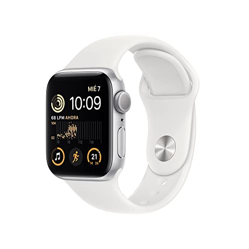 Apple Watch SE de 2.ªgeneración (GPS, 40mm) Reloj Inteligente con Caja de Aluminio en Plata - Correa Deportiva Blanca - Talla única. Monitor de entreno y sueño