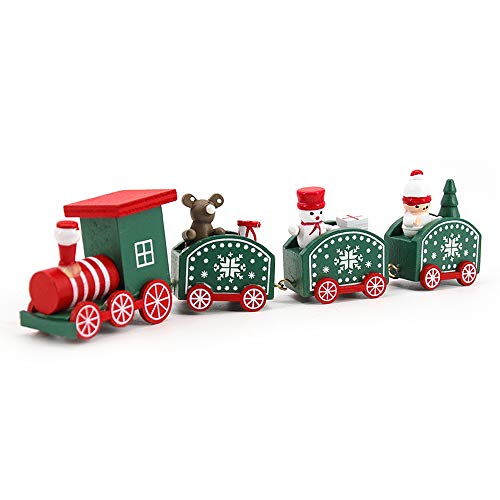 Lifreer Juego de Juguetes de Tren navideño de Madera Mini Tren de Caravana con 3 vagones para Regalo de niños, Decoraciones para Fiestas de Navidad (Verde)