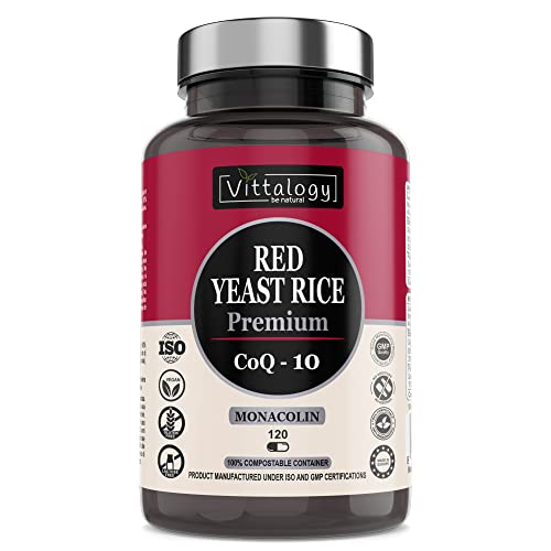Vittalogy Red Yeast Rice Premium. Levadura de Arroz Rojo Con Coenzima Q10. Reduce el Colesterol. Monakolina K Con Extracto de Cardo Mariano, Policosanol Y Coenzima Q10. 120 Cápsulas