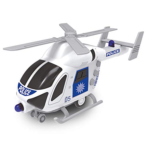 Baby Challenge - Helicóptero de Policía - Vehículo de Intervención - 021169-1/62 - Listo para Rodar - Pilas Incluidas - Vehículo de Fricción - Blanco - Sonoro y Luminoso - Plástico - Desde 3 años
