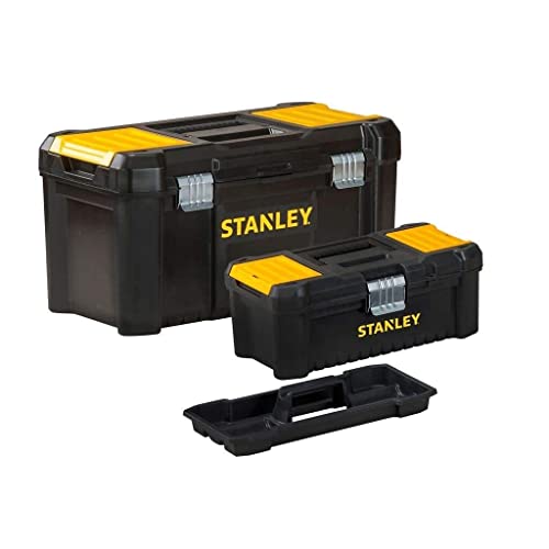 Stanley STST1 – 75772 - Bonus Pack 2 Cajas de herramientas de plástico 12.5'/32cm + 19'/48cm , Cierres de metal, Negro/Amarillo