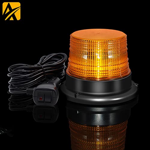 AnTom Rotativo Luz LED estroboscópica, 12V-24V Amarillo faro intermitente de advertencia de magnético con 3 Meters cable para vehículos, tractores, carros de golf, UTV…