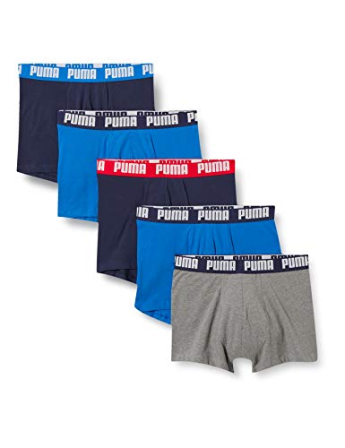 PUMA Basic Men's Boxers (5 Pack) Boxer Slip, Multicolor (Blue/Grey/Melange), L (Pack de 5) para Hombre