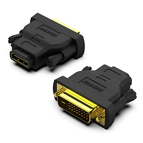 BENFEI DVI a HDMI, Adaptadors Bidireccional DVI (DVI-D) a HDMI Macho a Hembra con Conectors Dorados -2 Paquetes
