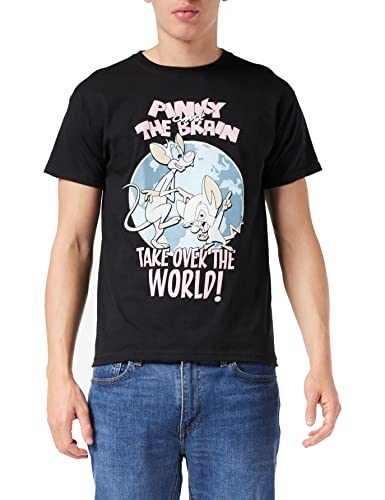 Popgear Animaniacs Pinky y Cerebro Hacerse Cargo Camiseta para Hombre Negro XL