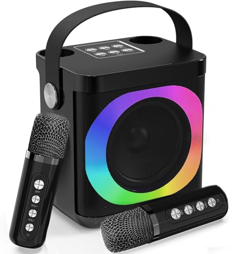 Máquina de Karaoke, máquina de Karaoke portátil con micrófonos inalámbricos para Adultos y niños, Altavoz de Karaoke Bluetooth con Sistema PA, Luces LED, Fiesta en casa/KTV, al Aire Libre, Viajes