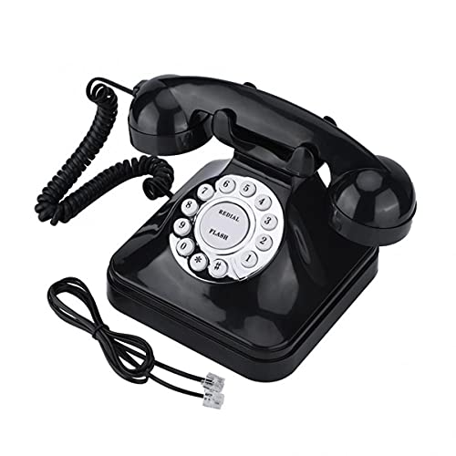 Gobutevphver Teléfono Antiguo Europeo Vintag Teléfono Fijo Negro Llamada de Alta definición Gran botón Transparente Teléfono Fijo - Negro