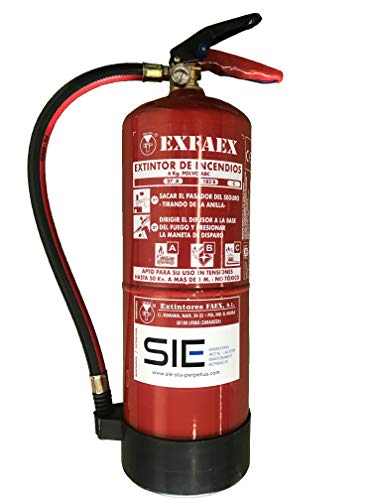 Extintor de polvo 6 Kg. Eficacia 27A/183B-C. Incluye soporte pared y base de plástico.
