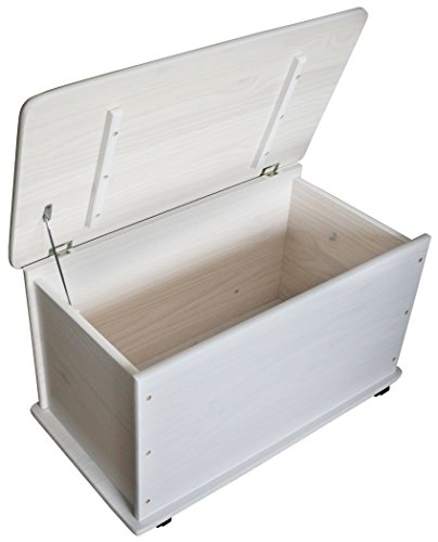 KMH®, Caja de juguetes de madera de pino macizo con ruedas (blanco) (#800057)