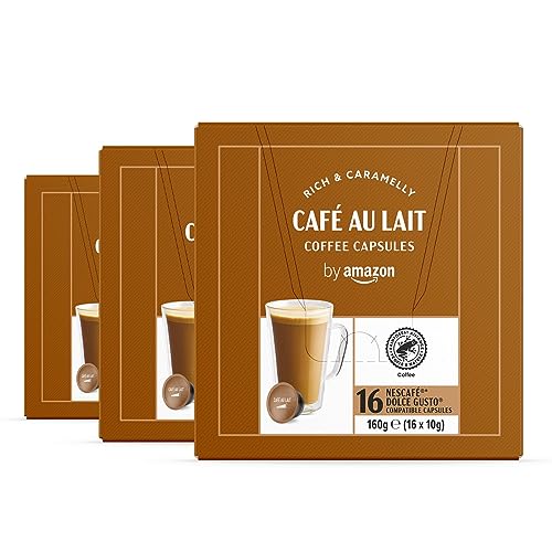By Amazon Café con Leche en Cápsulas compatibles con Dolce Gusto, Tueste claro, Caffee Latte, 48 porciones (3 paquetes de 16) - Rainforest Alliance Certified