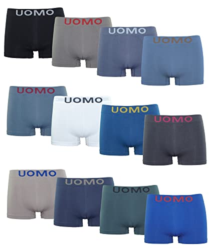 Channo Calzoncillos de Hombre, Boxer Lycra, sin Costuras Liso y con Color Uniforme - Pack 12, Multicolor Liso, XL