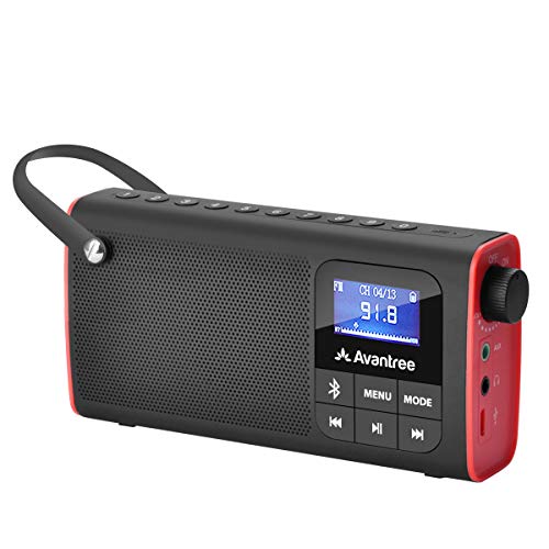 Avantree 3 en 1 FM Radio Portatil Pequeña con Altavoz Bluetooth y Reproductor de Tarjeta SD MP3, Auto-búsqueda y Memorización, Pantalla LED, Batería Recargable Transistores Radio - SP850