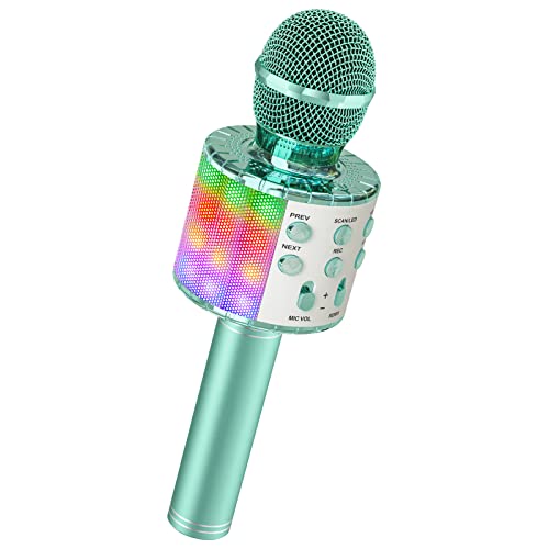 Micrófono Karaoke Bluetooth Ankuka Micrófono Inalámbrico Karaoke Micrófono Niña con Luces LED Regalo Juguetes para Niños Micrófono Cambiador de Voz, Compatible con Android, iOS, PC Verde