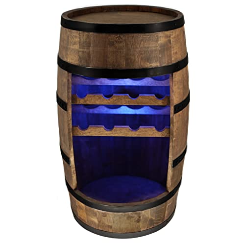 Botellero de madera con luces LED, 80 cm de alto, diseño retro de bar, barra para el hogar, mueble de barril (wengué)