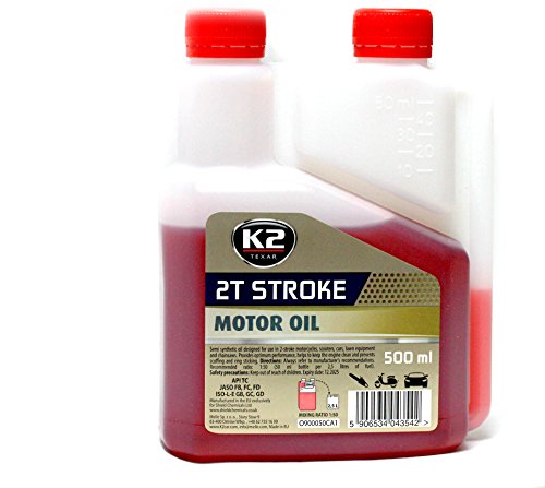 K2 Motor Oil 2T semi sintético rendimiento de dos tiempos, para motores, motores, motores, motores, motores, cortacésped, 500 ml, color rojo