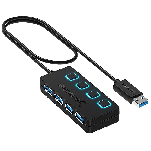 SABRENT Hub USB 3.0 de 4 Puertos USB con interruptores de alimentación Individuales y LED | para PS5, Xbox, PC, y Gaming [HB-UM43]