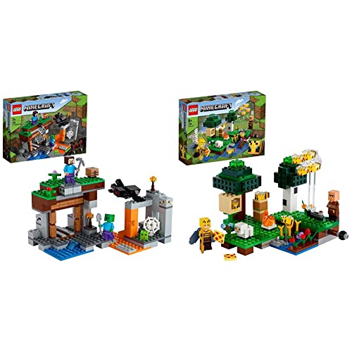 LEGO 21165 Minecraft La Granja de Abejas, Set de Construcción con Figuras de Apicultora y Oveja +  21166 Minecraft La Mina Abandonada, Set de Construcción de la Cueva de Zombies