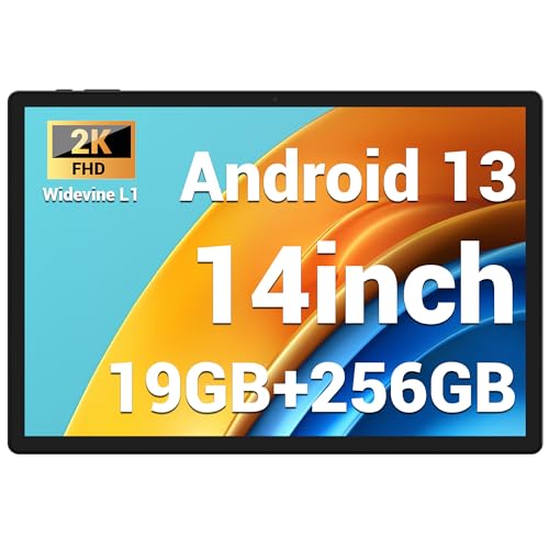 FASTWD 2K Tablet 14 Pulgadas Tablet Android 13,11580mAh y 12W,19GB RAM+256GB ROM/2000 * 1200 incell FHD/Widevine L3/5G WiFi,Face ID/BT 5.0/TÜV/GMS/Tablet con lápiz,Gris