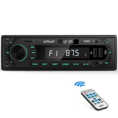 Radio Coche RDS, ieGeek 1DIN Autoradio Bluetooth 5.0 Estéreo, Luz de Botón 7 Colores, 60W X 4 Soporta FM/AM/AUX/MP3/WMA/WAV/USB/SD/Control Remoto, Reloj de visualización, Guardar 30 Emisoras