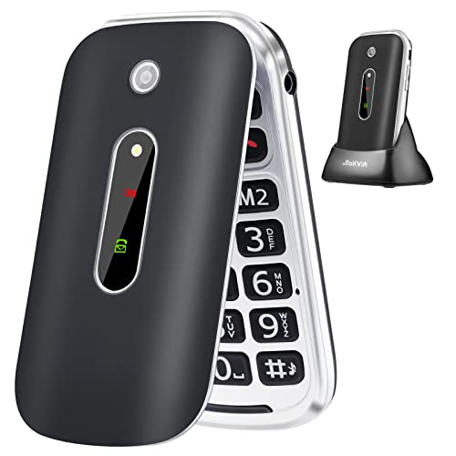 TOKVIA Teléfono móvil de Tapa para Mayores,Volumen Alto y Teclas Grandes, Fácil de Usar, USB-C, Base de Carga, Botón SOS, Pantalla Grande a Color de 2,4 Pulgadas T201