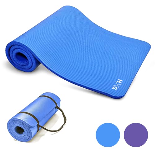 HxG.Esterilla de Yoga Pilates Fitness 1cm antideslizante NBR con gomas para transportar fácilmente, perfecta para gimnasio en casa (azul NBR)