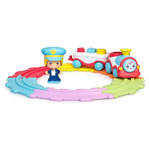 Pinypon - My First, Tren Divertido, primer tren de juguete con vías para circular y la figura del maquinista, ruedas y panel con huecos para encajar formas geométricas de colores, FAMOSA (700016720)