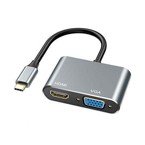 USB C a HDMI y VGA Adaptador, ABLEWE USB C Hub Thunderbolt 3 a HDMI 4K VGA 1080P para MacBook Pro 2019/2018/2017/MacBook Air 2018/Dell XPS 13/Samsung S8/S9/Y etc.