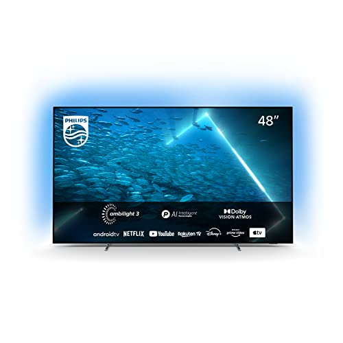Philips 48OLED707/12 Android TV OLED 4K UHD, Ambilight, Compatible con Alexa y Google Assistant, Dolby Vision y Dolby Atmos, 2022, Marco de Bisel metálico, 48'
