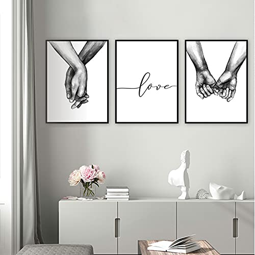 Juego de impresiones de pared, 3 piezas mano a mano blanco y negro cuadros modernos póster a juego decoración, para salón, dormitorio 40x50cm (L)