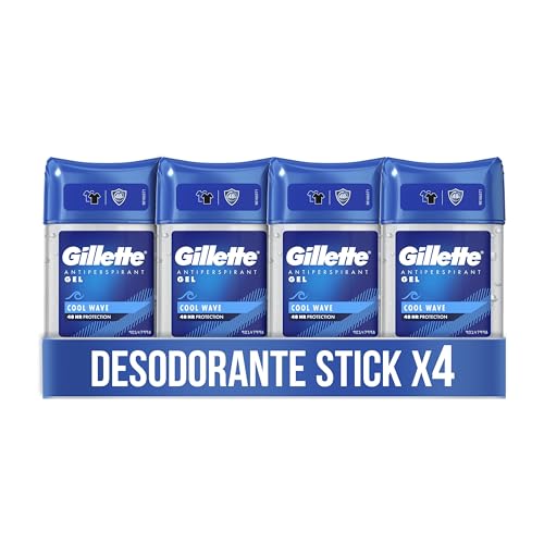 Gillette Clear Gel Antitranspirante Desodorante Cool Wave Para Hombre, 4 x 70 ml