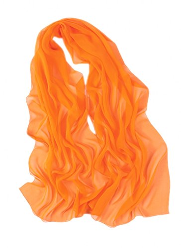 prettystern Bufanda larga de Seda Pura foulard Georgette Estola Elegante larga lisa y ligera orange