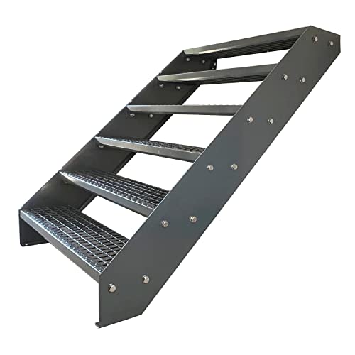 Escaleras de zanca de acero 6 Escalones Totalmente galvanizada y Antracita Pintura en polvo - Medidas (L x A x A) 120cm x 60cm x 114cm Resistente a la intemperie y la corrosión